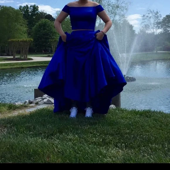 slim fit dress slacks Royal Blue Two Piece Floral Prints Prom Dresses ,PD00113 – AlineBridal main image 0